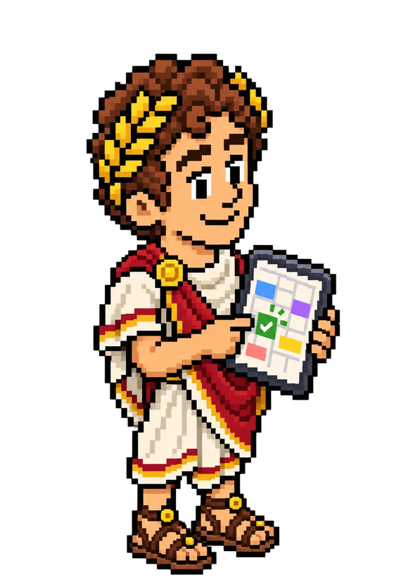 Ides, the Calendrite assistant, holding a calendar